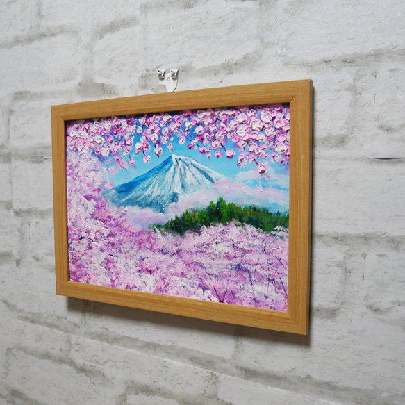 油絵 油彩 油彩画 絵 絵画 【富士山と桜】 2枚目の画像