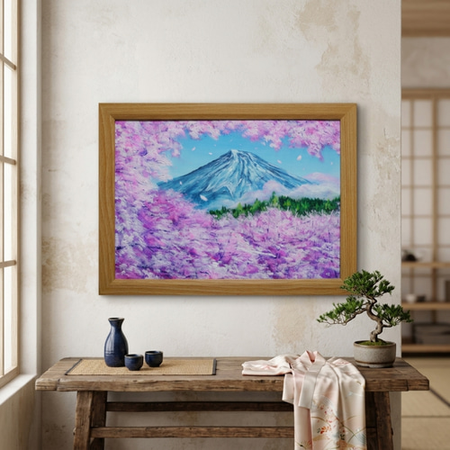 原画】【招福・爛漫富士】運気が上がる黄金の富士山 油絵 油彩画