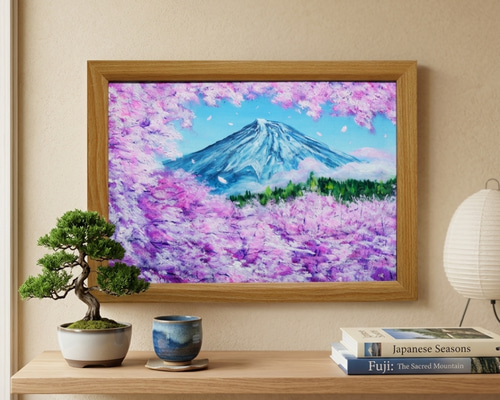 原画】【招福・爛漫富士】運気が上がる黄金の富士山 油絵 油彩画