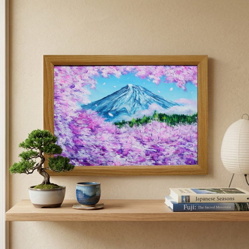 原画】【招福・爛漫富士】運気が上がる黄金の富士山 油絵 油彩画