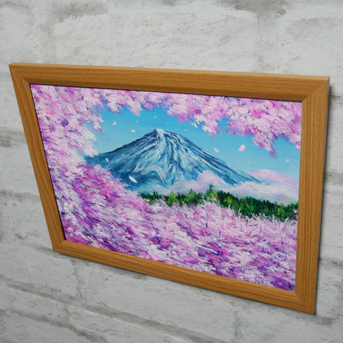 油絵 油彩 油彩画 絵 絵画 【ネモフィラと桜】 油絵 油彩 油彩画 絵画 絵【ネモフィラとサクラ】 | HIROSHI1990