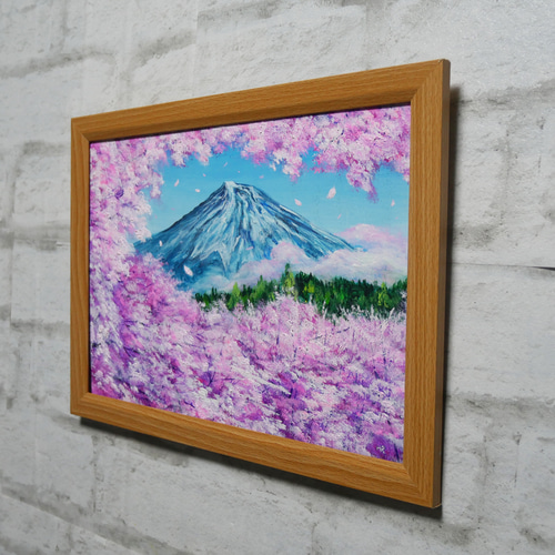 油絵 油彩 油彩画 絵 絵画 【富士山と桜】 絵画 HR 通販