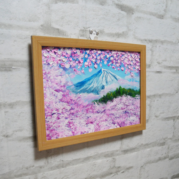 油絵 油彩 油彩画 絵 絵画 【富士山と桜】 3枚目の画像
