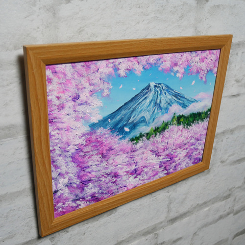 油絵 油彩 油彩画 絵 絵画 【富士山と桜】 絵画 HR 通販