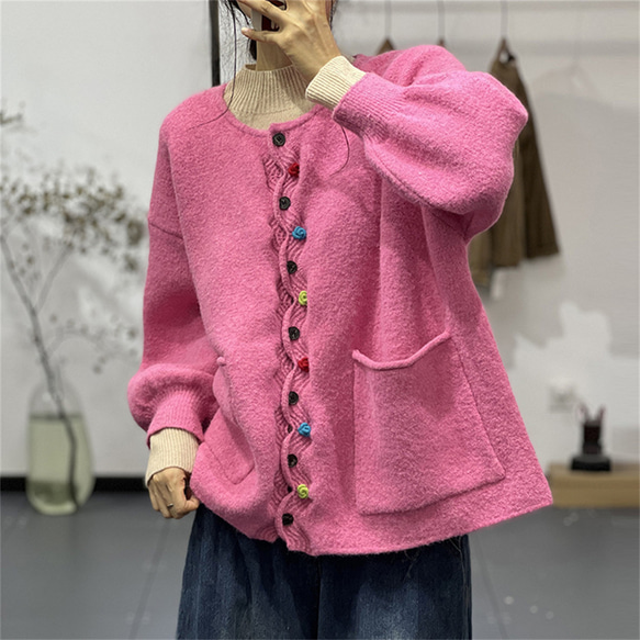 レディーストップス レディース無地丸襟長袖セーター レディース  