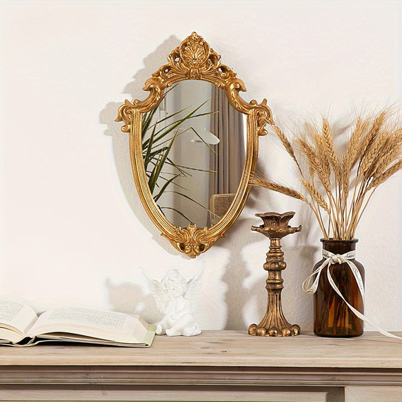 鏡 壁掛け シールド 型 フレンチレトロ 装飾 おしゃれ かわいい インテリア メイクアップ ミラー ch-1456 4枚目の画像