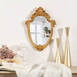 鏡 壁掛け シールド 型 フレンチレトロ 装飾 おしゃれ かわいい インテリア メイクアップ ミラー ch-1456 2枚目の画像