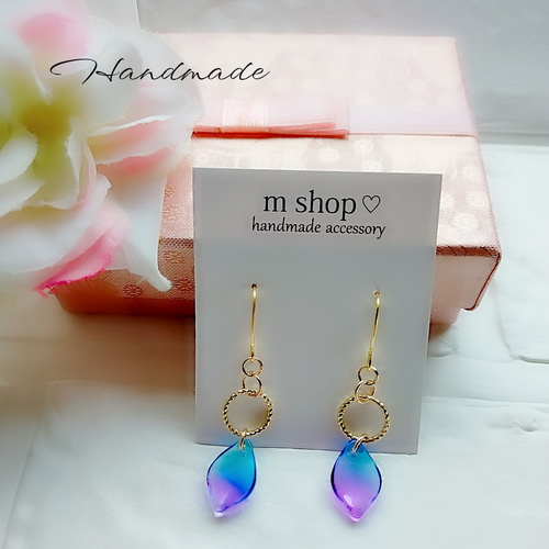 ガラスビーズ ハンドメイドピアス ピアス（フック・チェーン） m shop