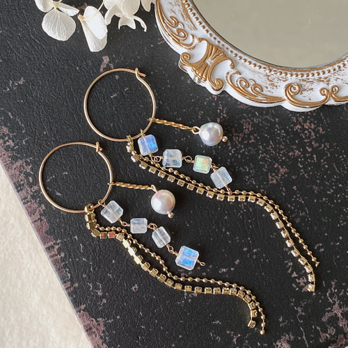 星型チャーム ロングピアス いの 18k/750刻印入りイヤリング