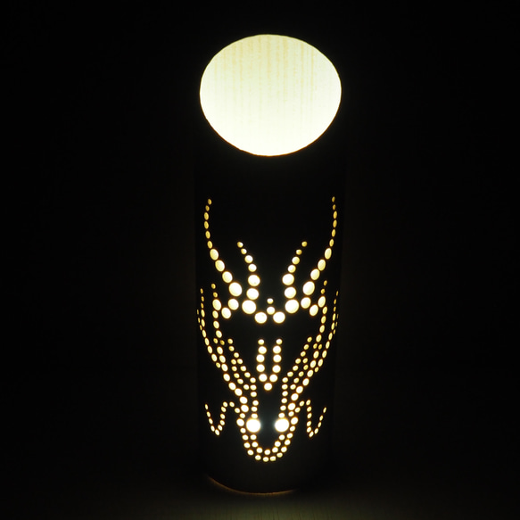 竹灯篭　ドラゴン柄　LEDライト電池付き 9枚目の画像