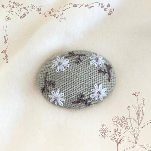 くるみボタン 鳥刺繍 ブローチ or ヘアゴム ハンガリー鳥カゴかずら刺繍くるみボタンアクセサリー:29mm