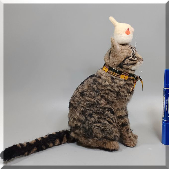 羊毛フェルト　猫　キジトラ猫さん　ねこ　ネコ　猫フィギュア 9枚目の画像