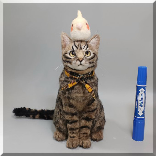 羊毛フェルト 猫のフィギュア 羊毛フェルト 猫 キジシロ猫さん ねこ ネコ 猫フィギュア