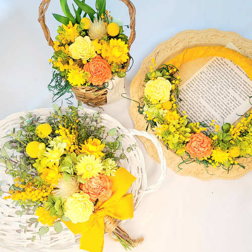 薔薇ミモザナチュラルドライフラワーリース