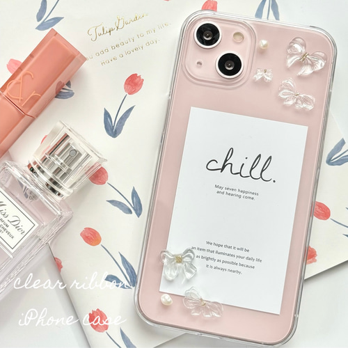 ୨୧iPhone16シリーズ対応୨୧ clear ribbon iPhone case【k
