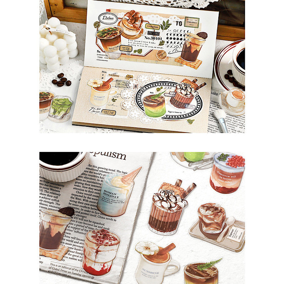送料無料【S424コラージュ素材】海外PETシール　コーヒー　ジャンクジャーナル　手帳　レトロ　バレット 6枚目の画像