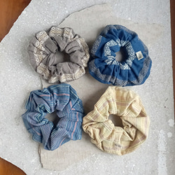1 條手工編織植物染棉質髮圈 / 淺藍色 / 配有髮帶替換開口 / 克倫族傳統民間工藝 第7張的照片