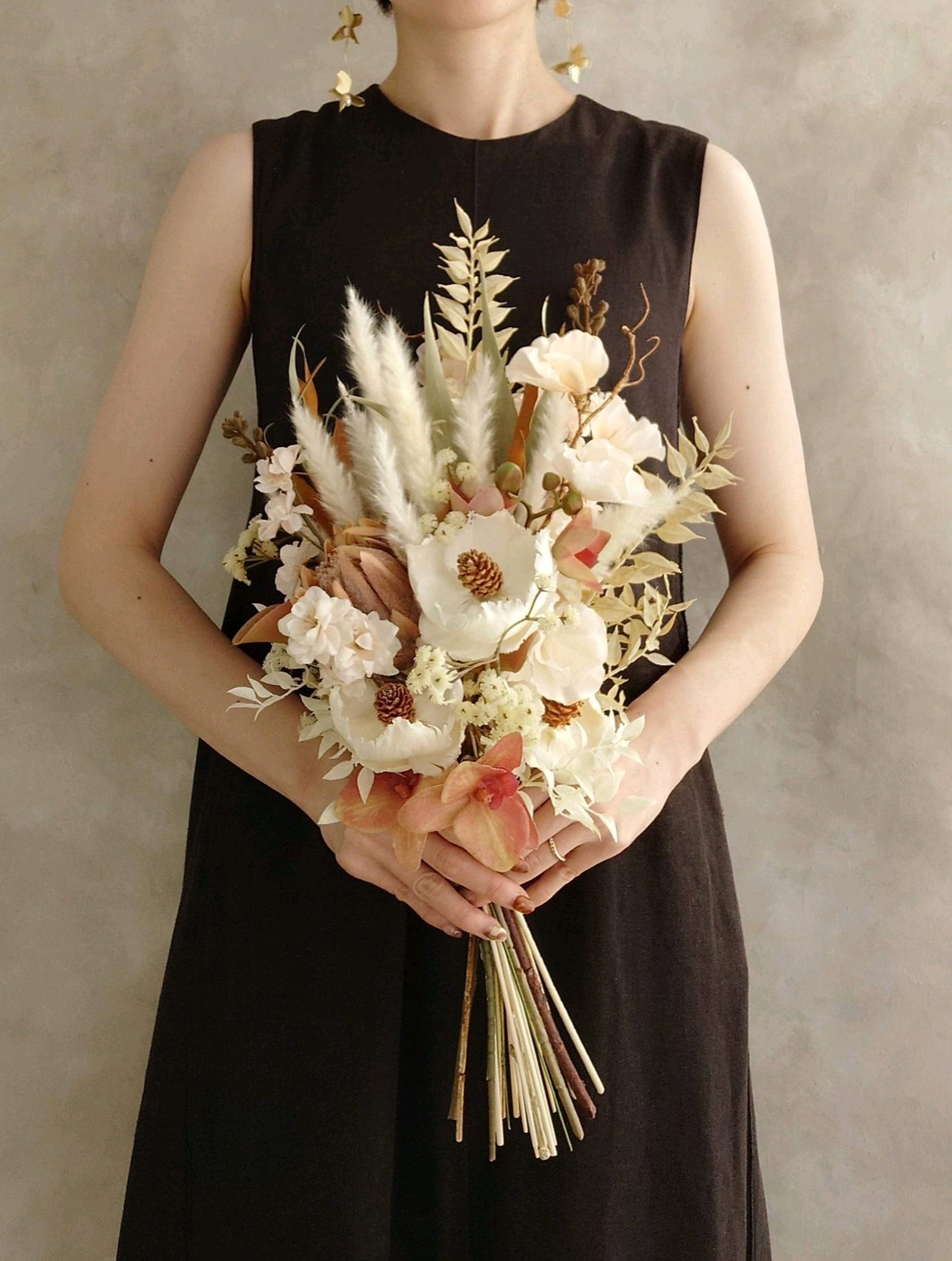 【即納品可能】ドライ風ニュアンスブーケ/胡蝶蘭ブーケ/ウェディングブーケ/結婚式ブーケ/アーティフィシャルフラワー 11,520円