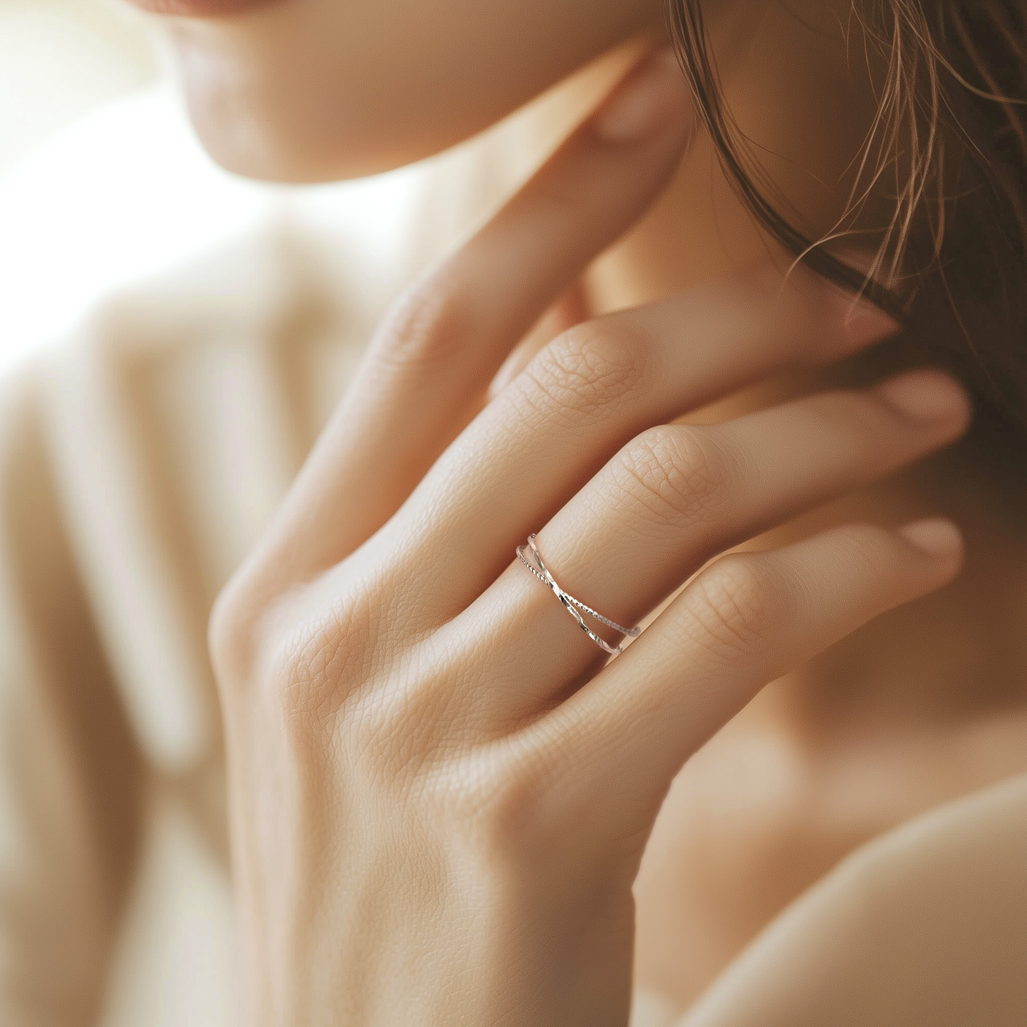 冬のおしゃれに♡K18WG極細 ２連 リング♡つけっぱなし 華奢 普段使い スキンジュエリー〈12 #5～7〉