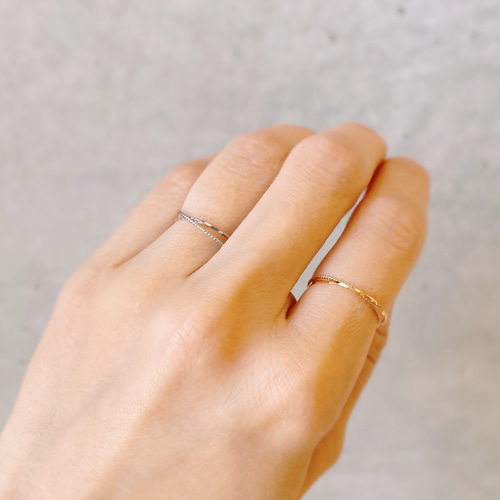春のおしゃれに✨K18WG極細 2連 リング♡つけっぱなし 華奢 普段使い  