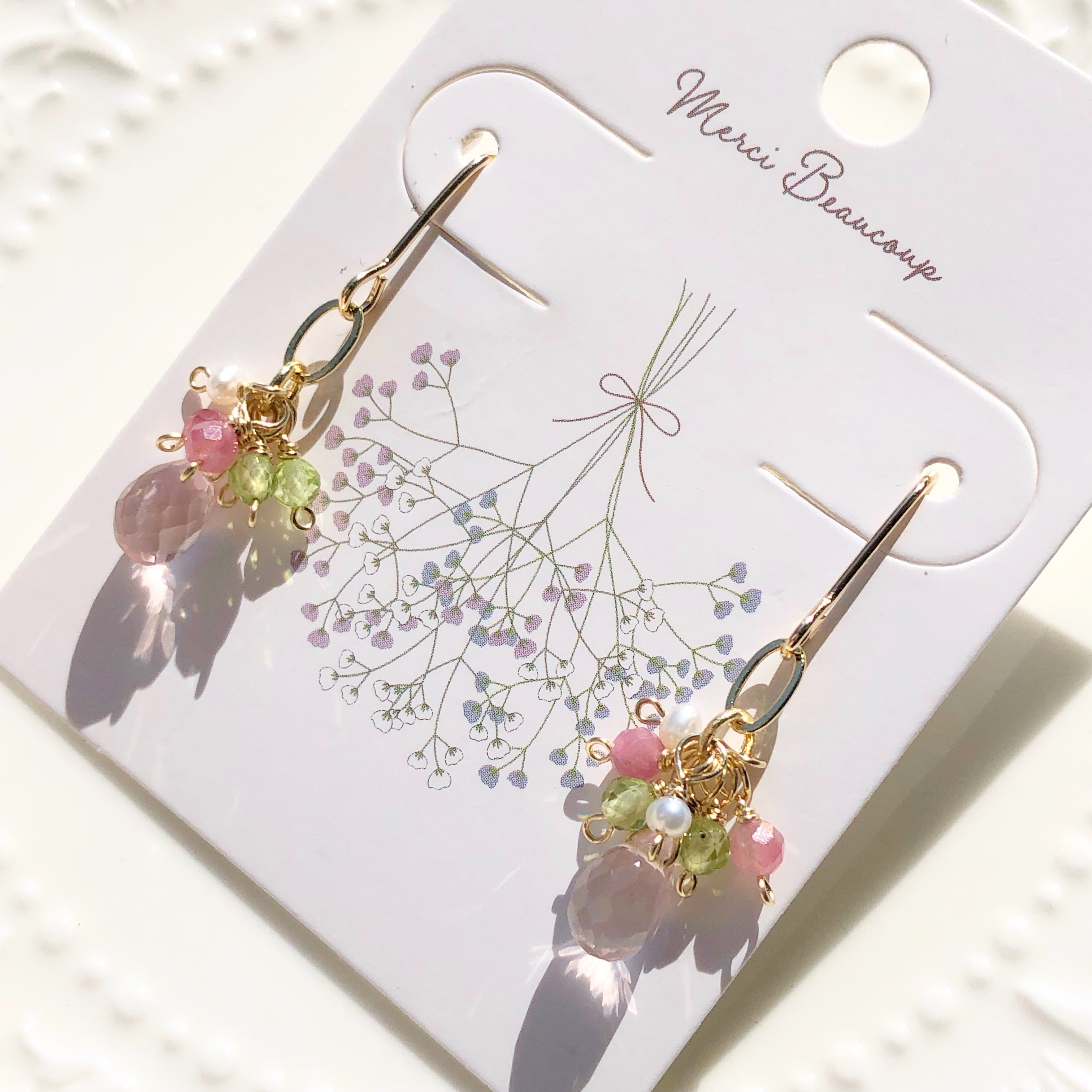 《  14kgfピアス》宝石質ローズクォーツの春色ピアス