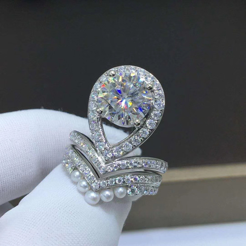 豪華仕様】輝く モアサナイト ダイヤ リング パール リング K18WG 指輪 