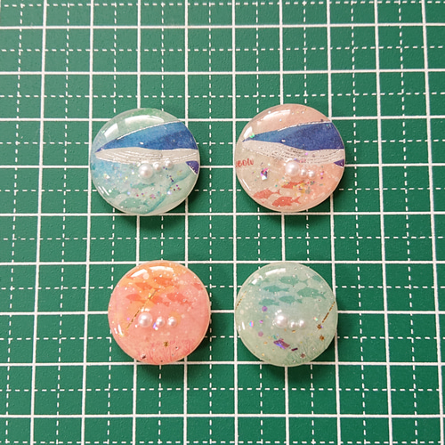 クジラカボションとお魚ボタン☆5個 s5 くじら/鯨/海/ボタン 