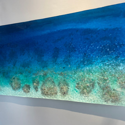 miyakuro様専用　アートパネル 珊瑚砂のラグーン　エメラルドブルーの海　カメとマンタの泳ぐ海　150×60 1枚目の画像