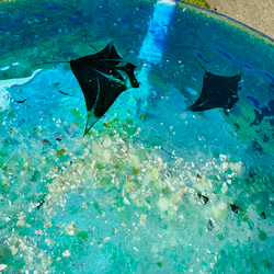 miyakuro様専用　アートパネル 珊瑚砂のラグーン　エメラルドブルーの海　カメとマンタの泳ぐ海　150×60 5枚目の画像