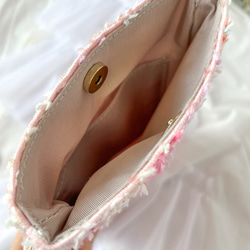 ピンクパール(真珠)❤️スマホポシェット ピンクツイード チェーンショルダー ご褒美 プレゼント 3枚目の画像