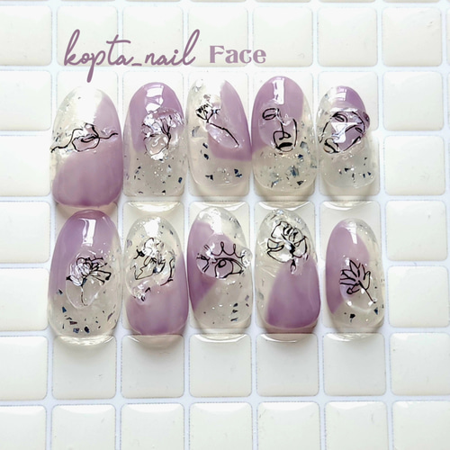 ネイルチップ ぷっくり 個性 パープル キラキラ クリアネイル フラワー  