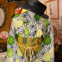 浴衣 ハンドメイド リメイク ワンピース ドレス 古着 和洋折衷 レトロ 和 モダン 素敵な麻の葉模様 W-207 2枚目の画像