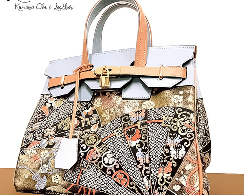 SOLD◇30サイズ#76◇着物帯と本革のリメイクバッグ◇remake.829