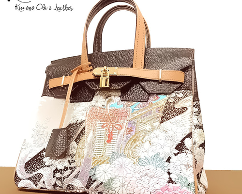 30サイズ#77◇着物帯と本革のリメイクバッグ◇remake.829 日本職