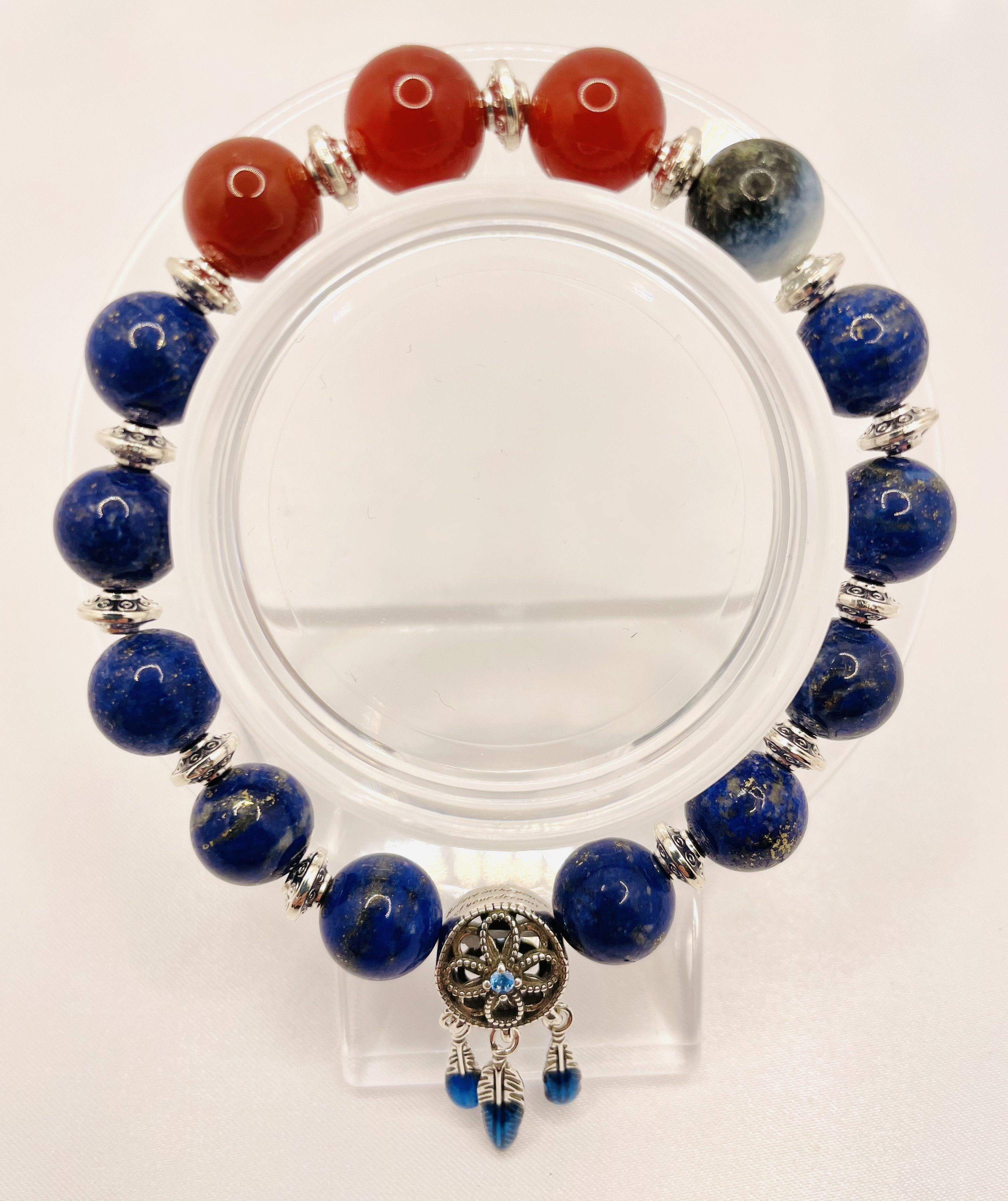 ☆【天然石ブレスレット】内径約16.5cm ラピスラズリ/ブルーアラゴナイト/赤瑪瑙☆