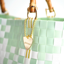 ほんのりミントグリーンのチェック×バンブーハンドル  M　2WAYプラカゴバッグ　母の日 8枚目の画像