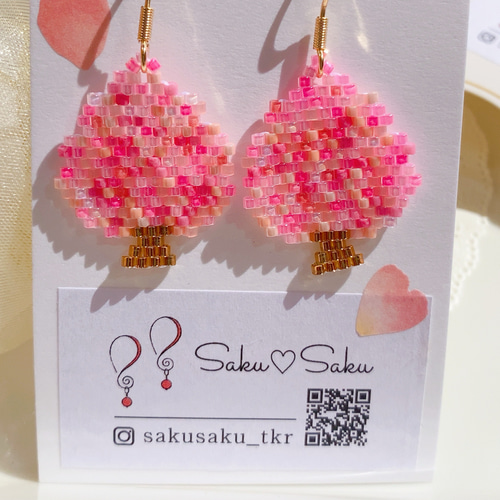 桜 ピアス 春 桜の木 ピンク お花見 和風 和 ビーズステッチ