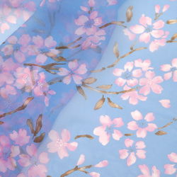 桜 (LMH-088) 伝統横濱スカーフ シルクローン ロングスカーフ ブルー 5枚目の画像