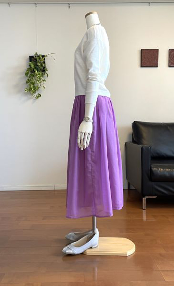 【完成品】5号 ロングギャザースカート(パープルピンク　76.5cm丈） 6枚目の画像