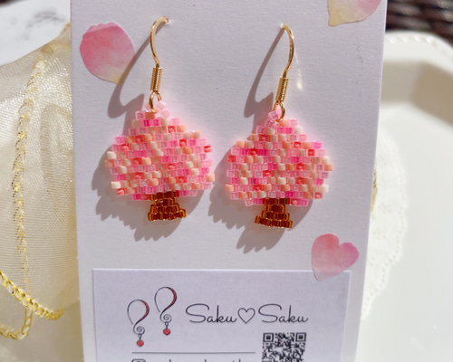 桜 ピアス 桜の木 春 ピンク お花見 和風 和 ビーズステッチ