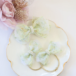 オーガンジーフラワーリボン イエロー ヘアゴム キッズ ゆめかわ 地雷