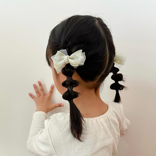 オーガンジーフラワーリボン イエロー ヘアゴム キッズ ゆめかわ 地雷  