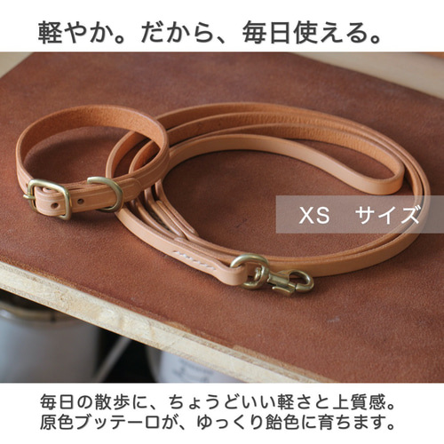 小型犬〜中型犬用首輪＋リードセットブッテーロ原色手になじみ艶が育つ