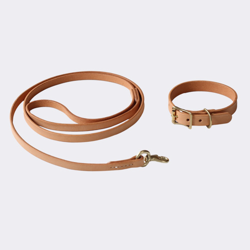 小型犬〜中型犬用首輪＋リードセットブッテーロ原色手になじみ艶が育つ