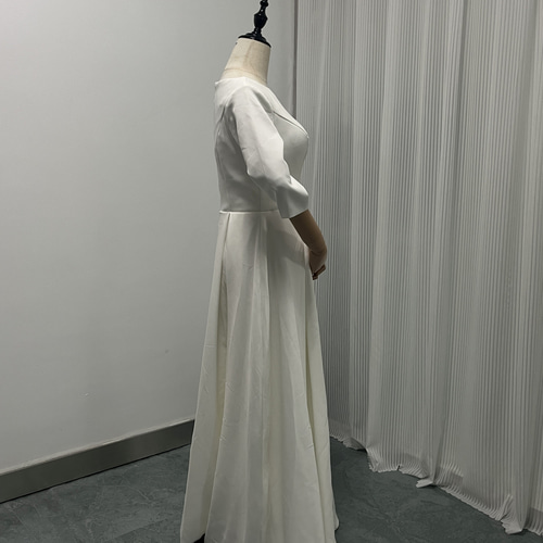 送料無料！パーティードレス 七分袖丈 ラウンドネック ファスナー  