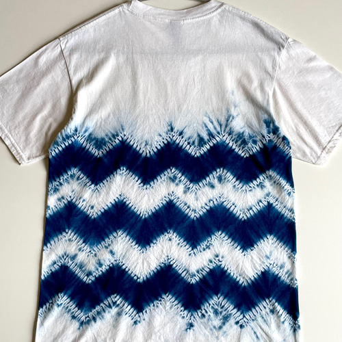 ジグザグ ボーダー Tシャツ ① 藍染 絞り染め 【受注制作】 Tシャツ 