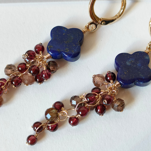 ✦ラピスラズリ ガーネットAAA アンダルサイトAA++ 14kgfピアス  