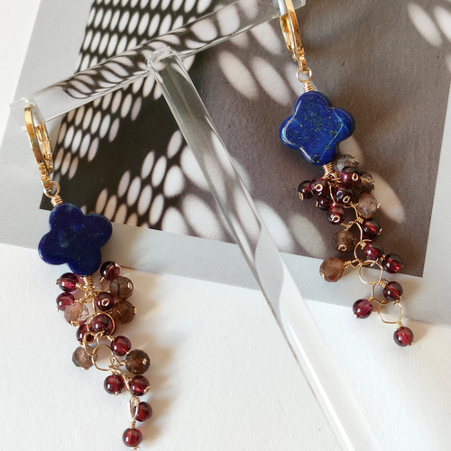 ✦ラピスラズリ ガーネットAAA アンダルサイトAA++ 14kgfピアス  