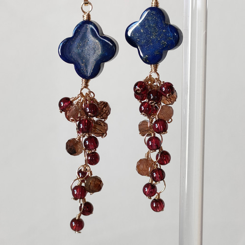 ✦ラピスラズリ ガーネットAAA アンダルサイトAA++ 14kgfピアス  