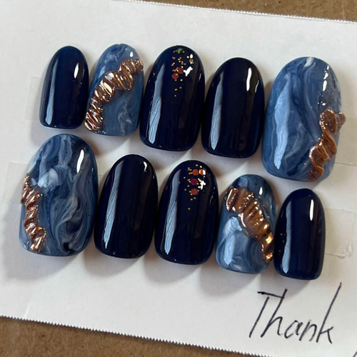 シンプル ネイビー ニュアンスネイル デニム 凸凹 ネイルチップ ネイル